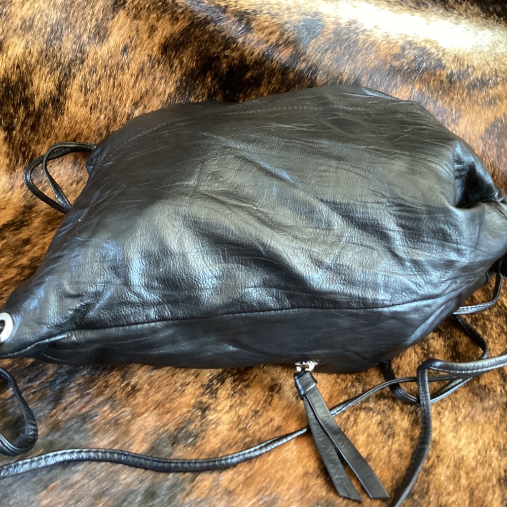 ASOS Black Leather Delicate Drawstring Slouch Backpack - Picture 5 of 10